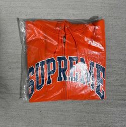 SUPREME Cracked Raglan Zip Up Hooded Sweatshirt ‘Dark Orange’