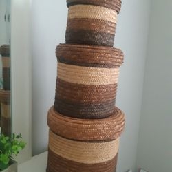 Unique WICKER STORAGE CONTAINERS 3 Different Sizes