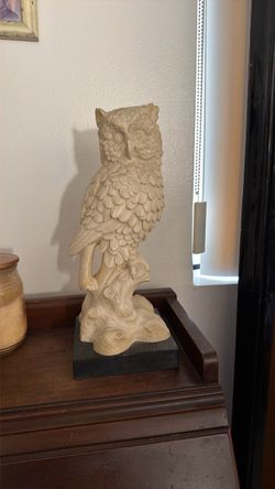 Decorative Owl Figurine on Wood Base