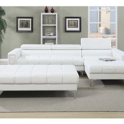 White Faux Leather Sectional Sofa - Ottoman Sold Separately 