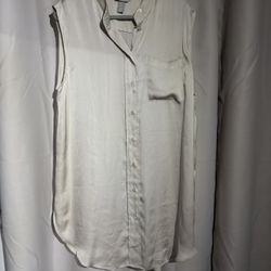 H@M sleeveless light beige long button down shirt  L