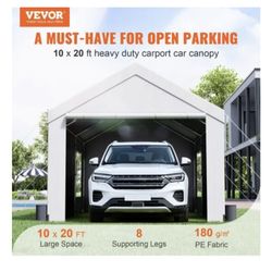 10x20ft Carport, Reinforced Steel Poles with Removable Sidewalls and Doors, Roll-Up Windows