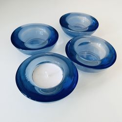  Blue Glass Candle Holder Set 