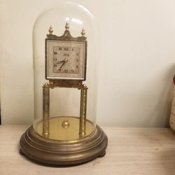 Vintage Kundo Kieninger & Obergfell Germany marked Anniversary Clock-Glass Dome