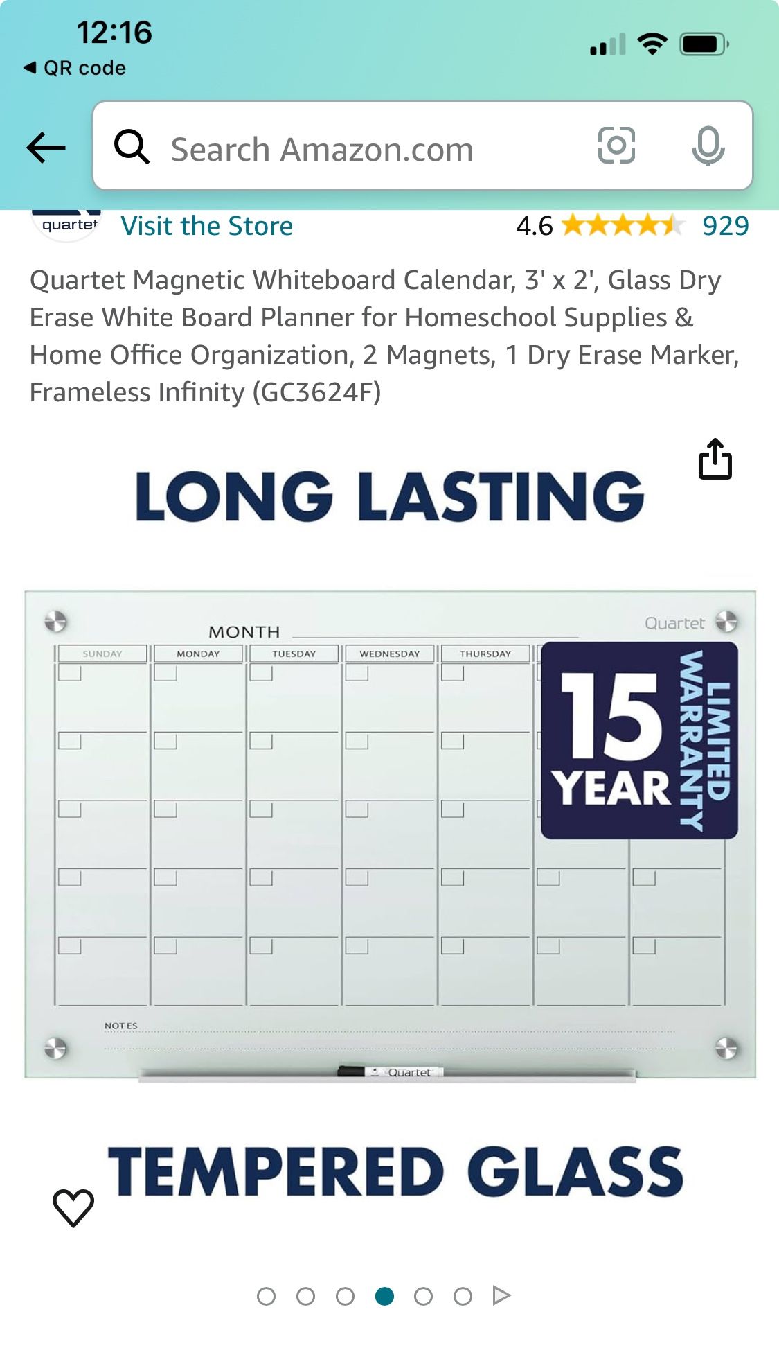 Quarter magnetic White Board Calendar 3x2