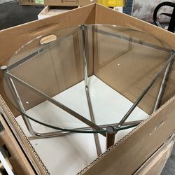 Van der Rohe / Knoll Silver And Glass End Table 