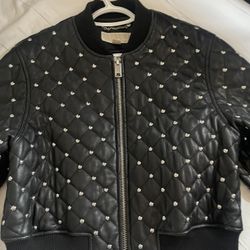 Michael Kors Michael Michael Kors Quilted Studded Leather Bomber Jacket Womens Large