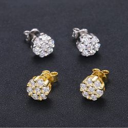 9mm Moissanite Cluster Earrings S925 White Gold Yellow Gold & Rose Gold