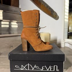 Gorgeous Cognac Color Suede Women’s Heeled Boots Size 6.5