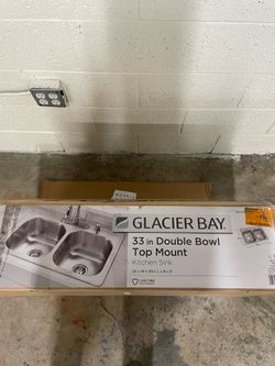 Glacier Bay 33 in. Drop-In 50/50 Double Bowl 20 Gauge Stainless Steel Kitchen Sink