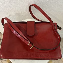 Vintage Red Leather Shoulder/Crossbody Bag