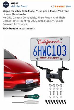 Wigoo for Tesla Model Y Juniper & Model Y L Front License Plate Holder Open Box.