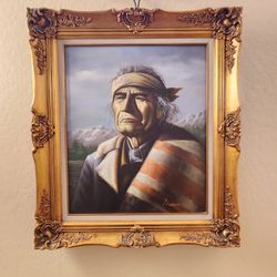 Please Read Description - Garcia Oil On Canvas Native American Indian Painting