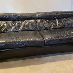   Modern Black Leather Couch w/ Adjustable Headrests