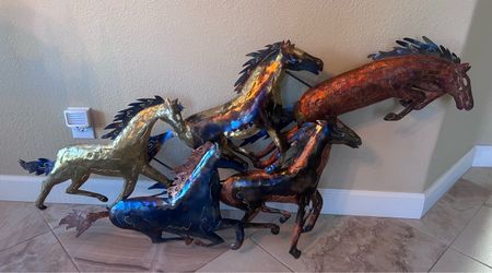 Oversized 56" 3D Metal Horse Wall Sculpture – Flame Painted Patina Art
