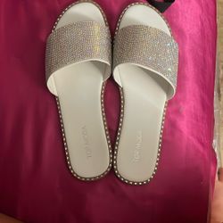 White gem stone sandals size 9