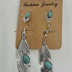 New 2 Pair Inlaid Turquoise Dangle Earrings.  