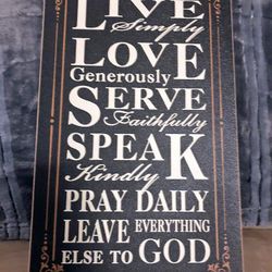 Biblical Christian sign live love serve God. 9.5" x 16" 