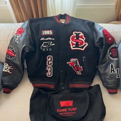 Jordan Levis Denim Varsity Jacket Sz L 100% Authentic 