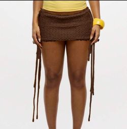 Brown Textured Tie-Side Mini Skirt