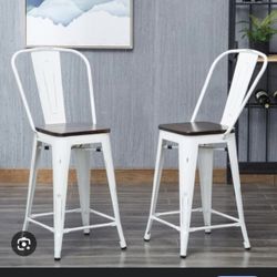 4 Bar Stools 24” counter height - White Like New