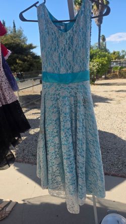 Teal Lace Overlay Fit and Flare Dress