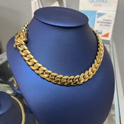 ✨🌏 GORGEOUS 14MM MIAMI CUBAN LINK CHAIN 18” 🔱⚱️GOLD OVER SILVER