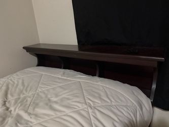 Dark Wood Bed Headboard with Shelf