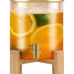 Glass Drink Dispenser, 1.32 Gallon Drink Dispenser with Spigot, Beverage Dispenser with Stand, Party Drink Dispenser for Lemonade, Juice, Punch, Water