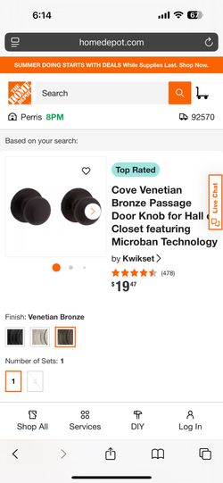 Kwikset Cove Passage Door Knob – Venetian Bronze (New)