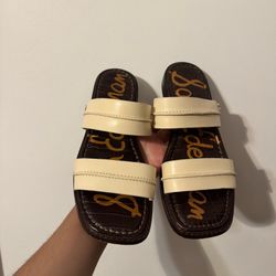 Sam Edelman cream brown crocodile print slide sandals size 7.5