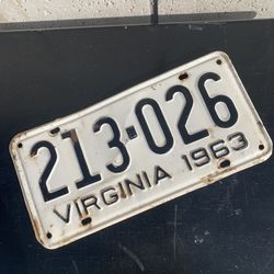 Vintage 1963 License Plate Virginia