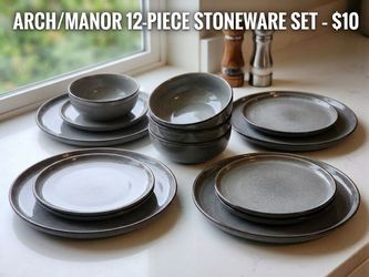 12-Piece Gray Speckled Stoneware Dinnerware Set (Plates & Bowls)