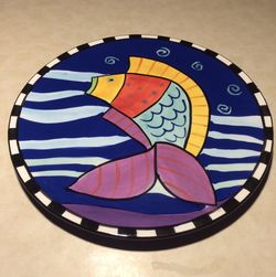 Vintage Laurel Burch Fish Design Decorative Plate