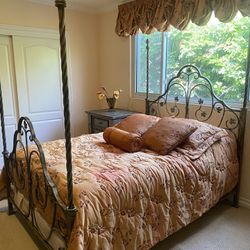 5 Piece Bedroom Set - Includes Queen Canopy Bed, Dresser With Mirror, Nightstand, Desk, Drawer Set