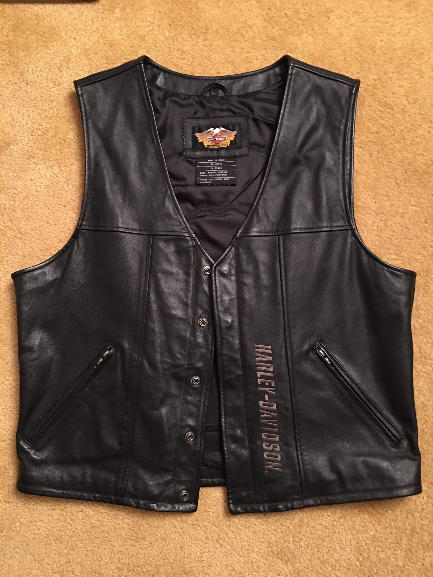 Men’s Large Harley Davidson Black leather Vest