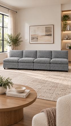 4-Seat Modular Armless Sofa Gray Boucle