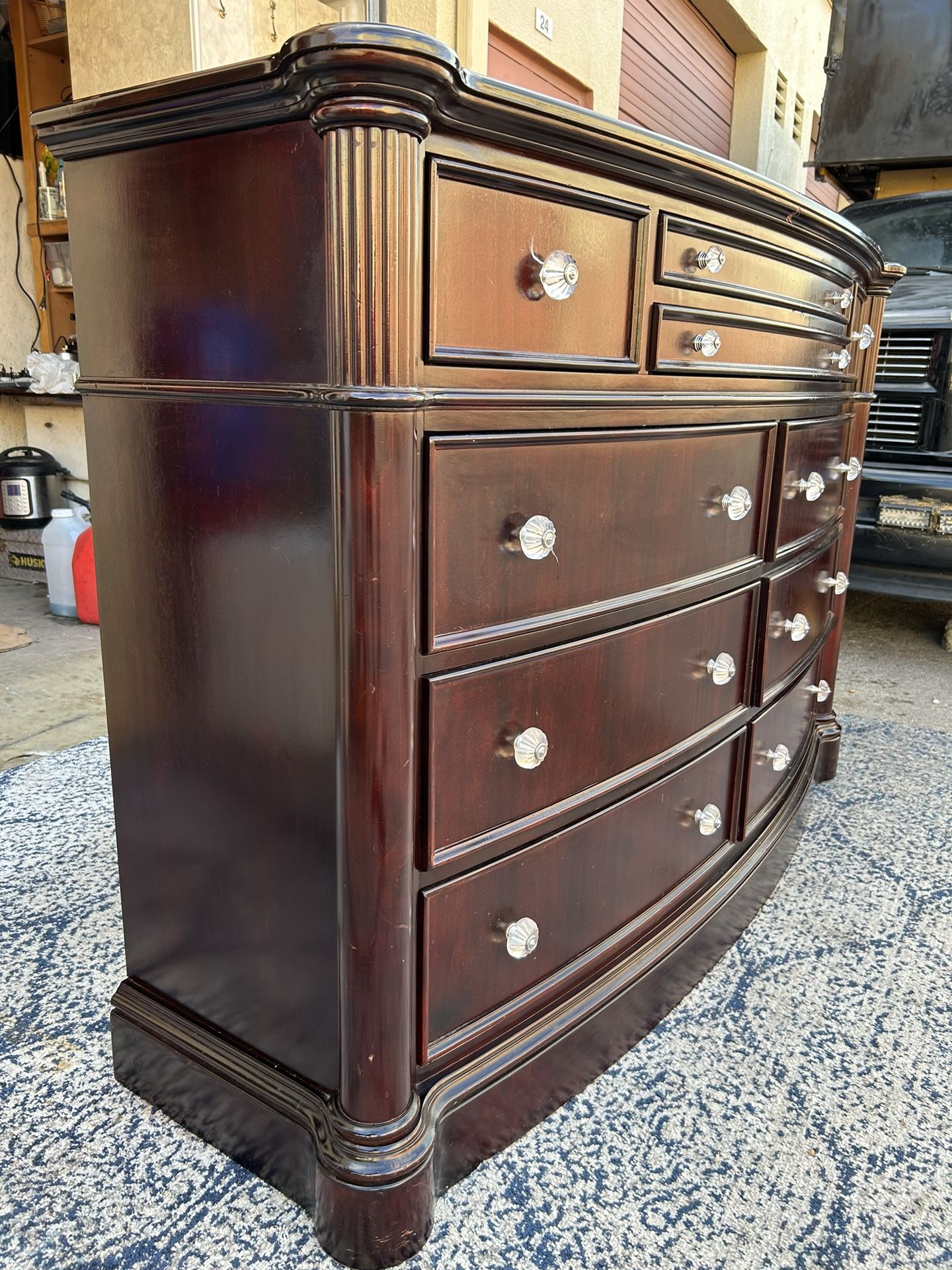 Antique Solid cherry Wood Dresser With Mirror,dark Brown,L67”*W20”*H44