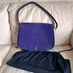 Ralph Lauren Deep Purple Leather Shoulder Saddle Bag with Dust Bag