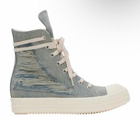 Rick Owen Distressed Denim High-Top Sneakers
