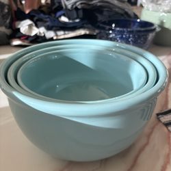 Set of 3- Large light blue ceramic mixing bowls