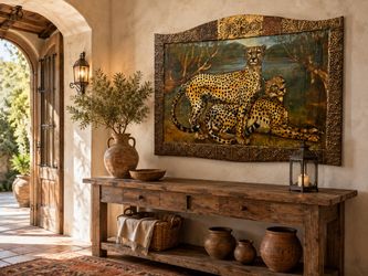 Large Cheetah Painting with Ornate Frame