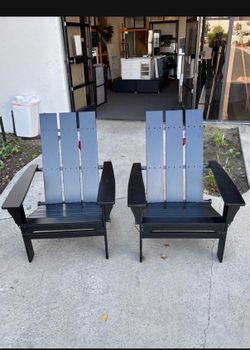 New In Box Set Of 2 Outdoor Acacia Wood Foldable Adirondack Chair, Black. 30" X 31"X 37.25