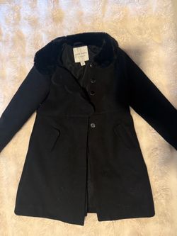 Janie and Jack Black Wool Coat with Faux Fur Collar