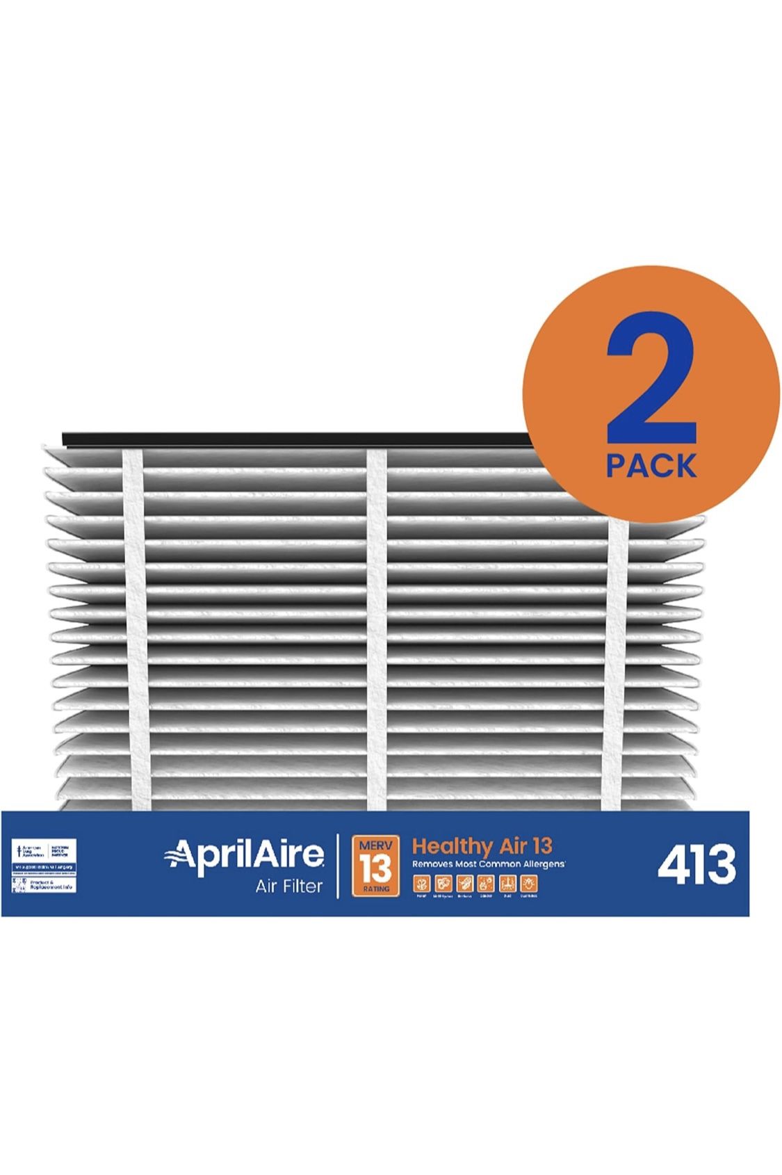AprilAire 413 Replacement Filter for AprilAire Whole House Air Purifiers - MERV 13, Healthy Home Allergy, 16x25x4 Air Filter (Pack of 2)