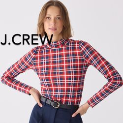 (NEW) (2 SIZES AVAILABLE) WOMEN’S J.CREW TISSUE TURTLENECK IN PLAID - SIZES: SMALL AND MEDIUM