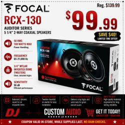Focal Auditor Series RCX-130 Car Speakers 5 1/4 Inch 2-Way Coaxial Speaker System 100 Watts 🚨 Payment Options Available 🚨 No Credit Needed 🚨