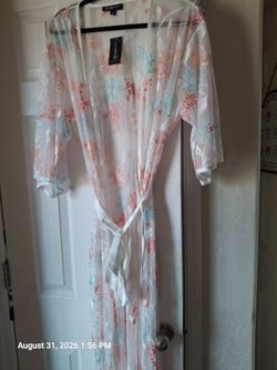 Sheer Floral Embroidered Wrap Robe