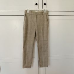H&M Cream Blue Plaid High Waist Trouser Pants Size 8