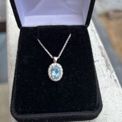 Aqua & Diamond White Gold Necklace 